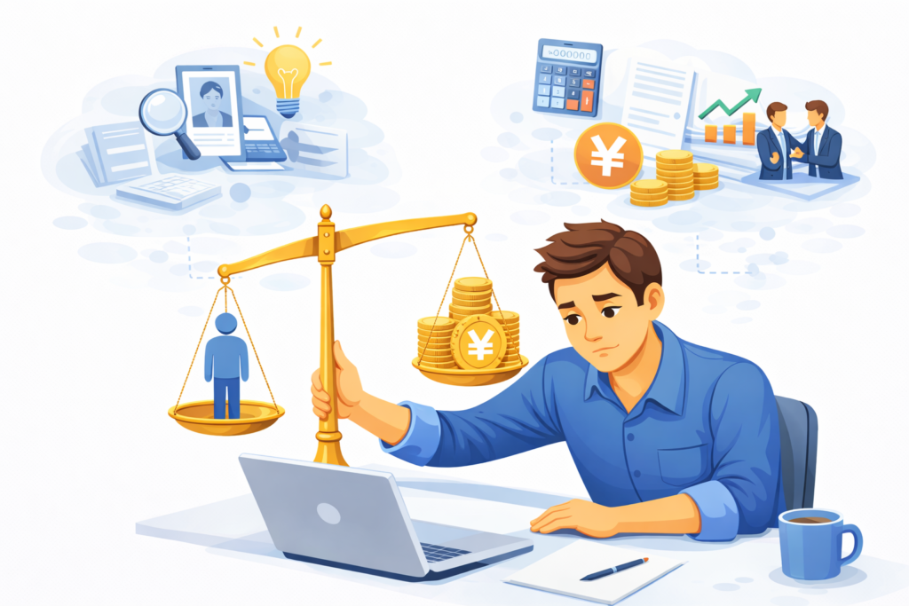 採用力とコストのバランスを取るビジネスマン