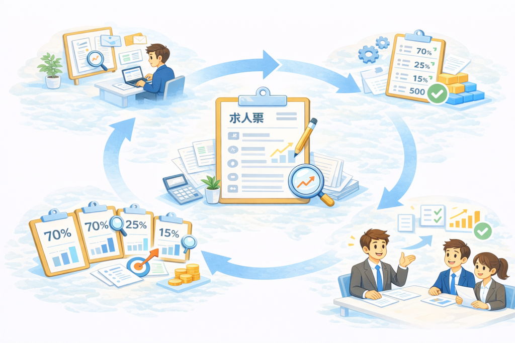 求人票の改善とデータ分析を通じて応募数を増加させるビジネスマンたち