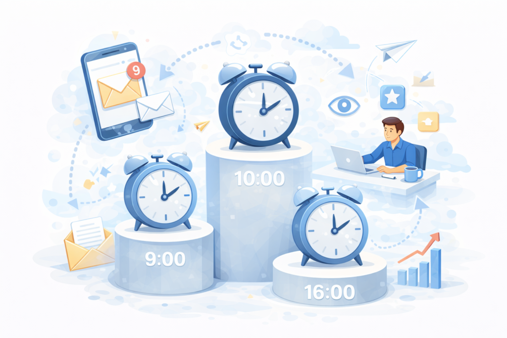 スカウトメールの送信時間によって返信率が変わることを示すイメージ