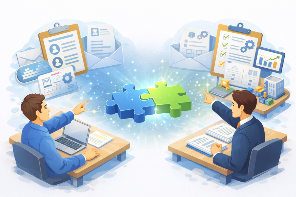 求職者の経験と企業の課題を結びつけることで、効果的なスカウトメールになることを示すイメージ