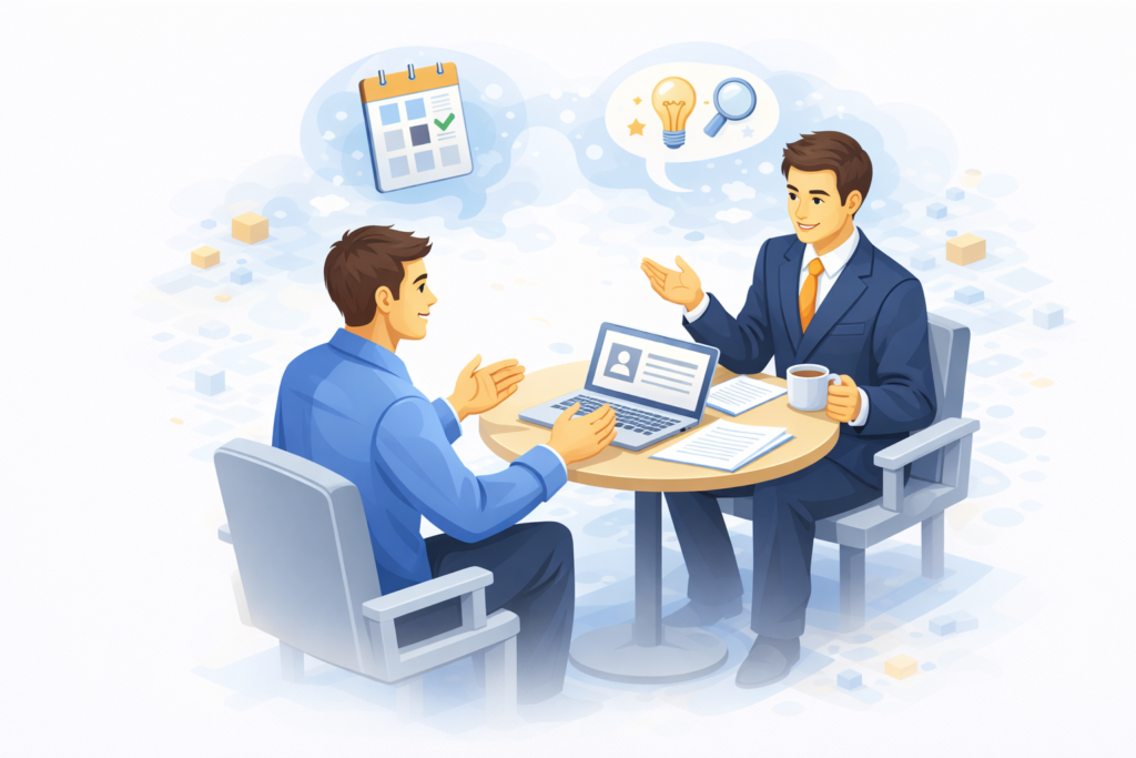 スカウトメールから自然な流れで面接につなげるための提案を行う様子を示すイメージ