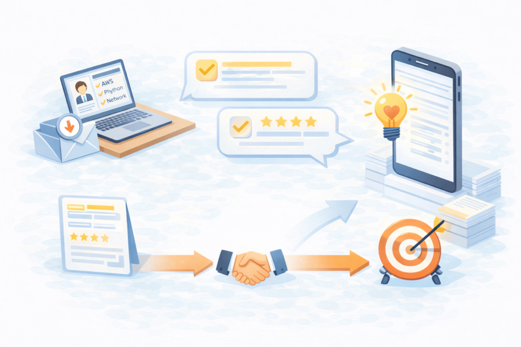 候補者の経験と企業のニーズを具体的に結びつけることで応募につながることを示したイメージ