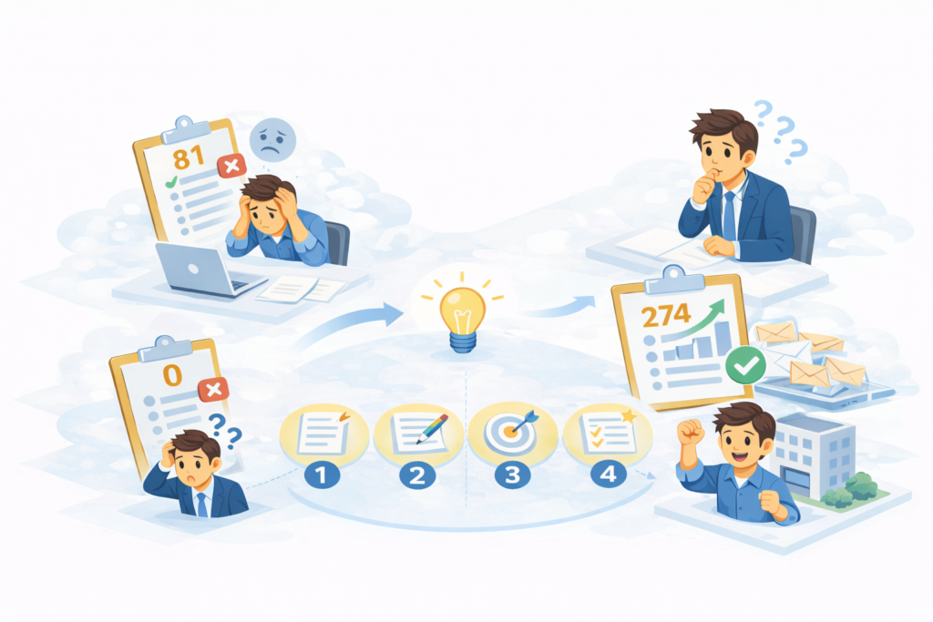 スカウト81通で応募が来なかった採用担当者、改善後に応募数が増加したシーン